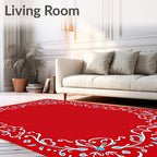 Crimson White Blue Floral Swirl Frame Rug