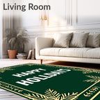 Golden Snowflake Green Holiday Border Rug
