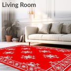 Vibrant Red Snowflake Border Rug