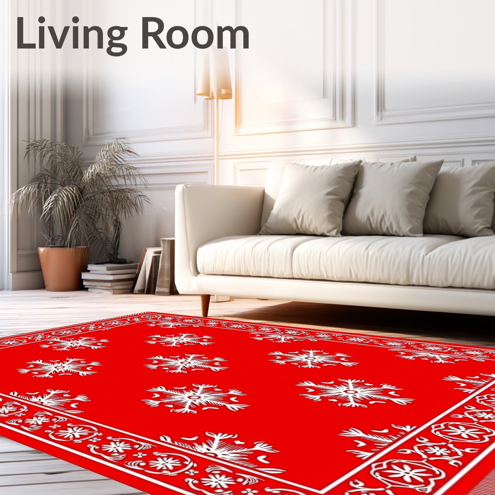 Vibrant Red Snowflake Border Rug