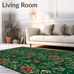 Deep Emerald Red Berry Floral Branches Rug