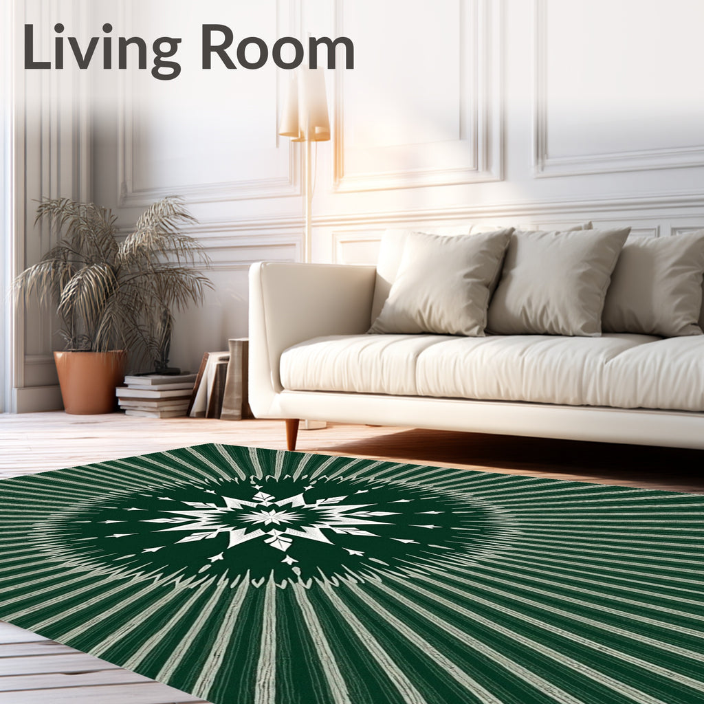 Forest Green White Radial Starburst Rug