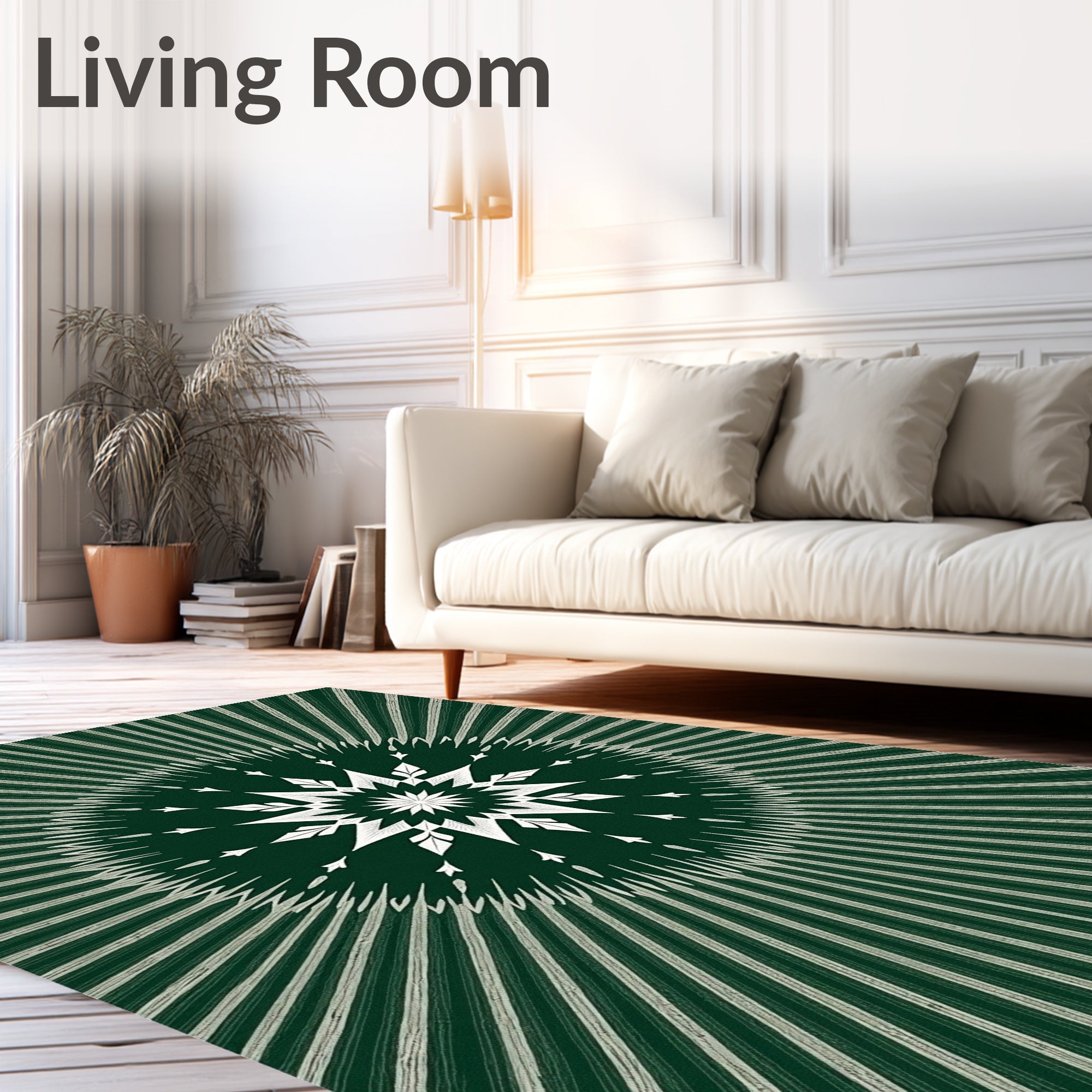 Forest Green White Radial Starburst Rug