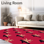 Crimson Black Sketchy Snowflakes Rug