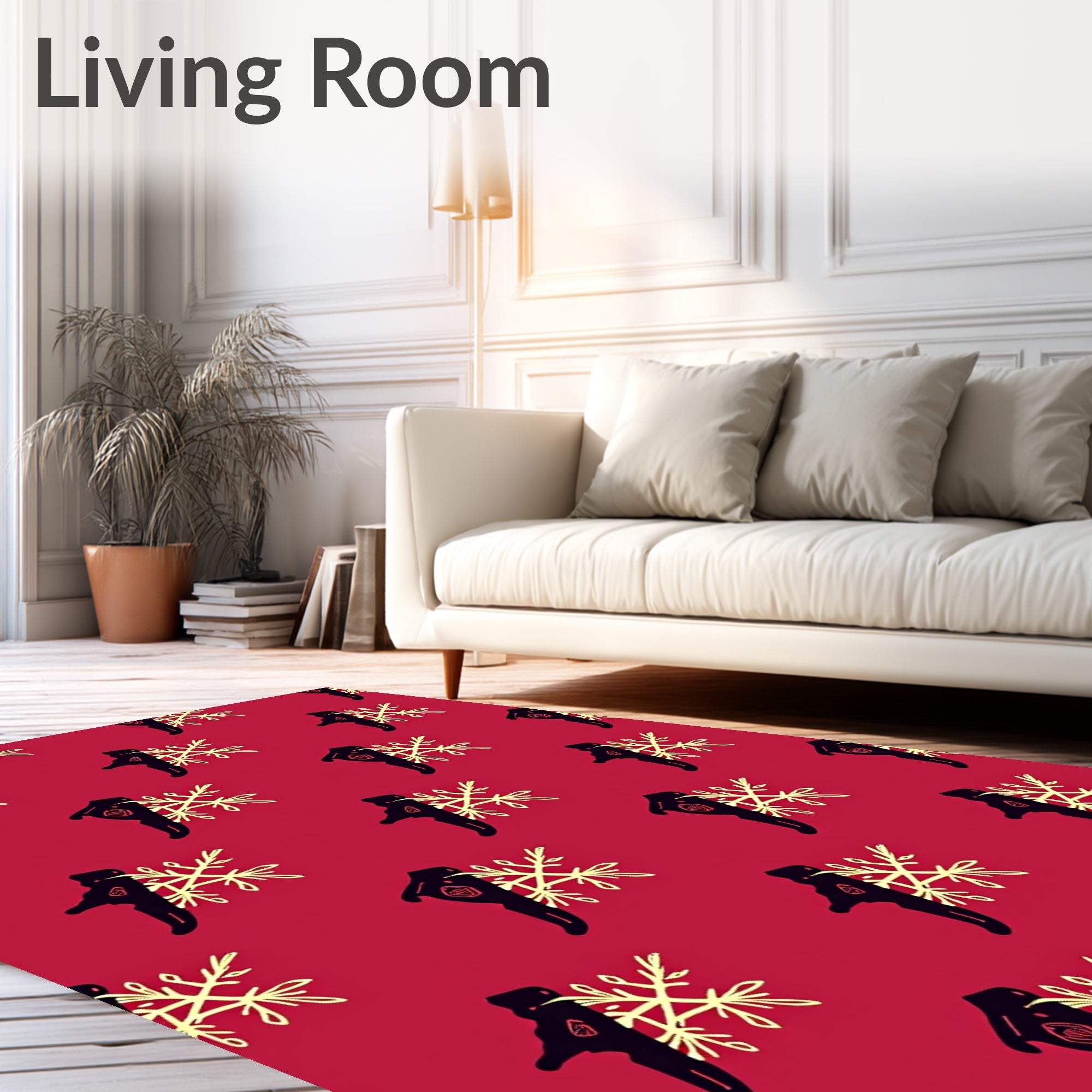 Crimson Black Sketchy Snowflakes Rug