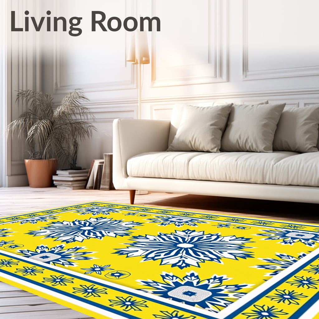 Bright Yellow Blue Starburst Arrangement Rug