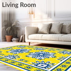 Bright Yellow Blue Starburst Arrangement Rug