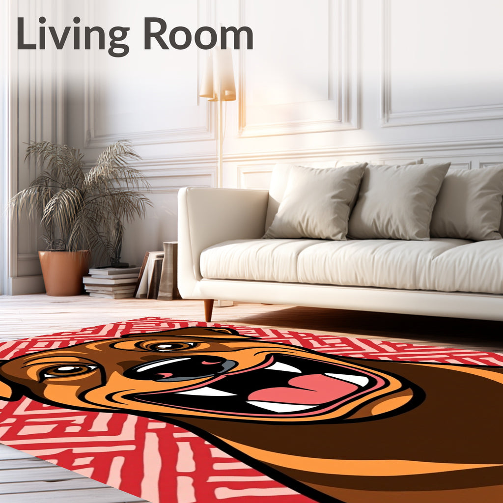 Happy Rottweiler Red Geometric Rug