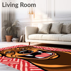 Happy Rottweiler Red Geometric Rug