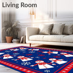 Whimsical Snowmen Red Scarf Navy Rug