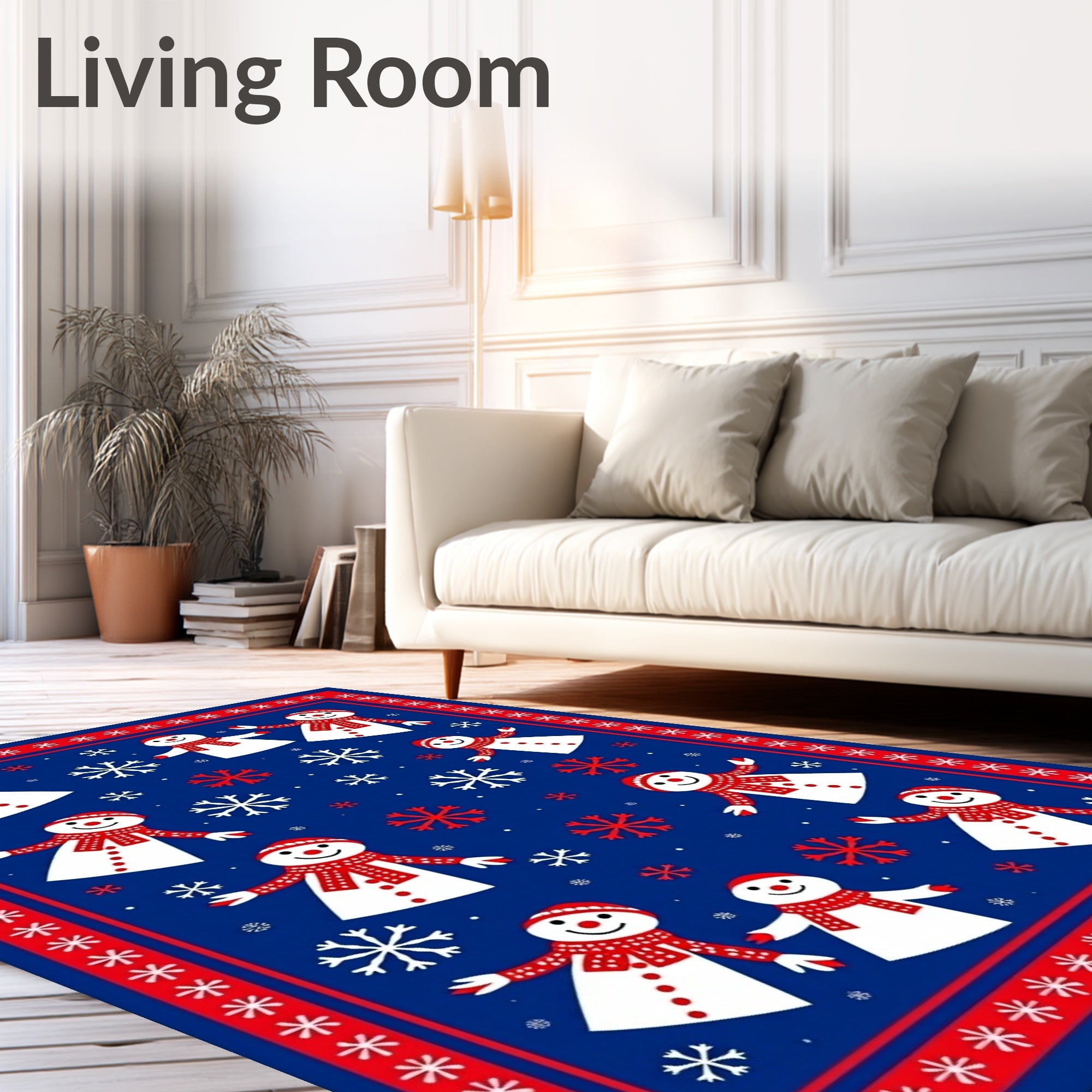 Whimsical Snowmen Red Scarf Navy Rug