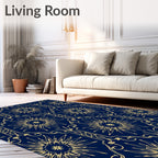 Golden Sunburst Art Deco Navy Rug