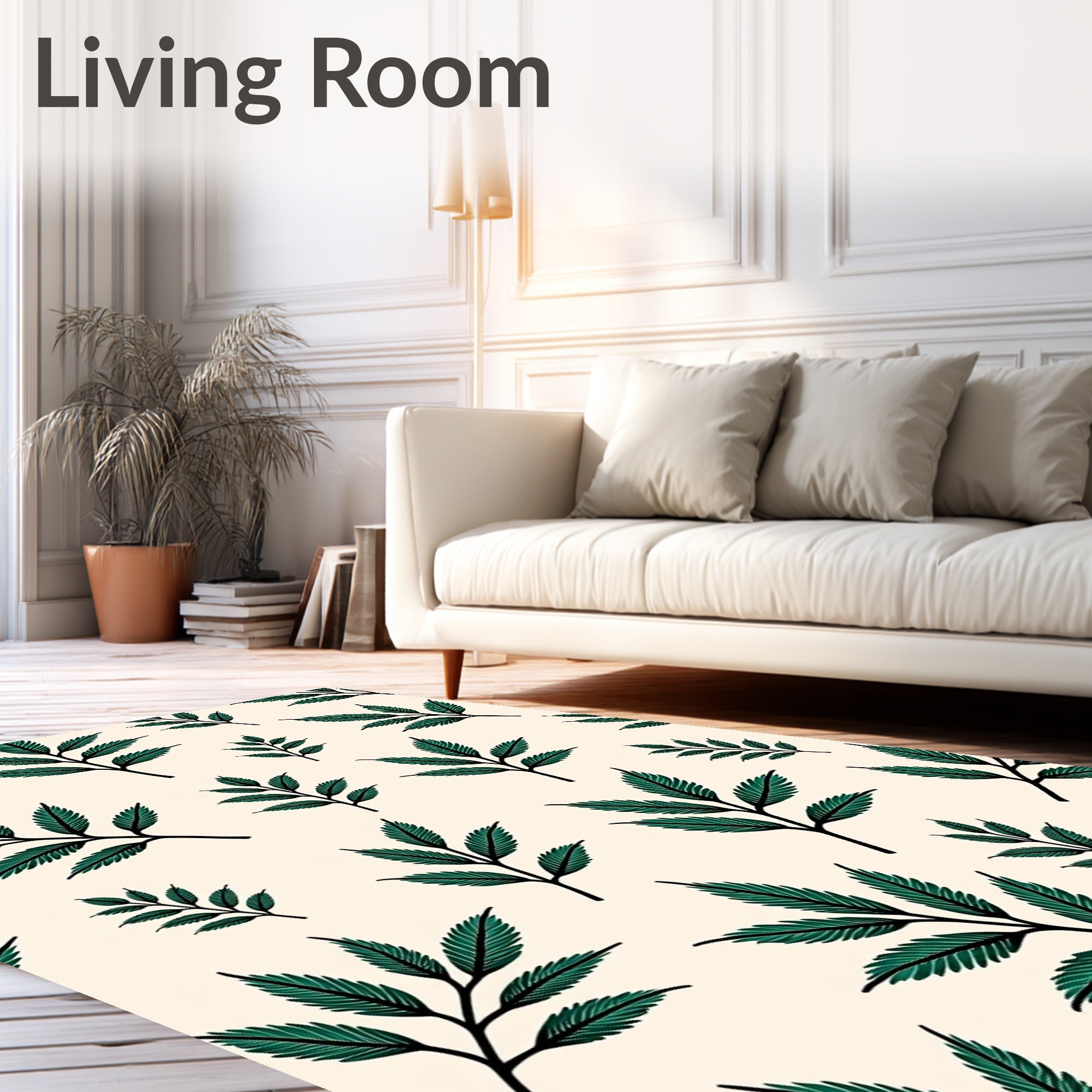 Deep Forest Green Fern Branches Rug