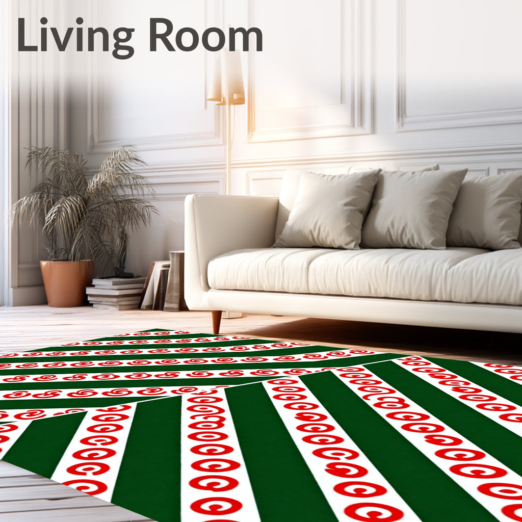 Diagonal Stripe Red Swirl Emerald Rug