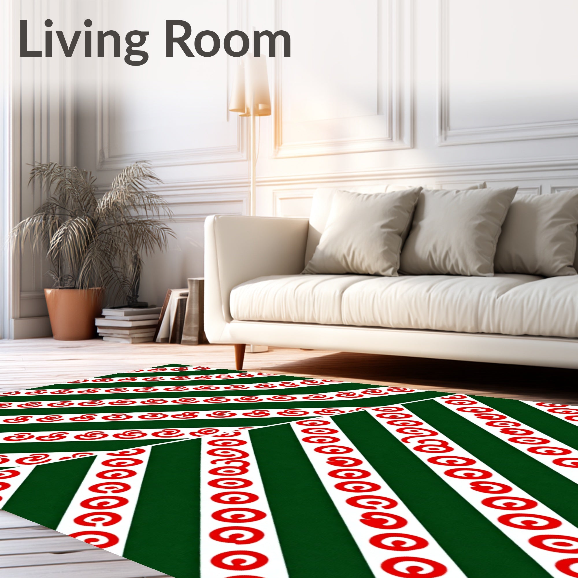 Diagonal Stripe Red Swirl Emerald Rug