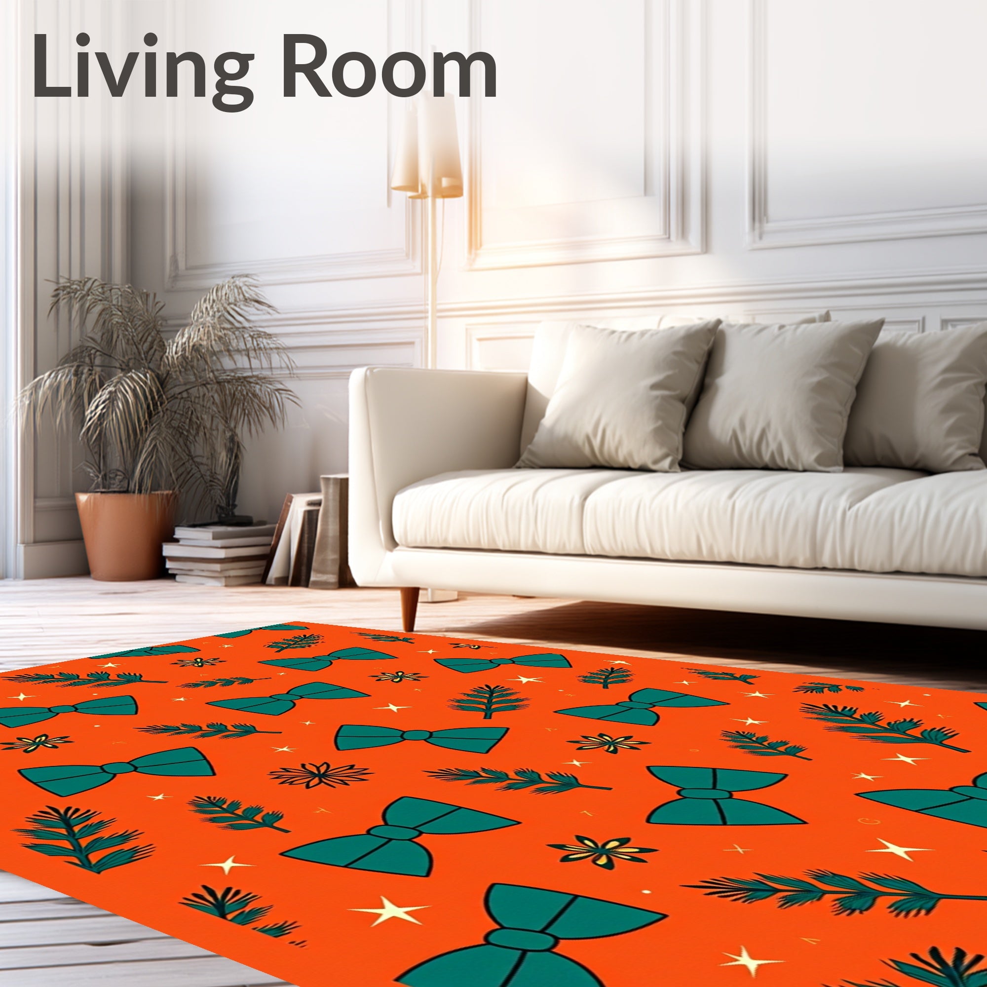 Teal Bow Festive Evergreen Sprigs Rug
