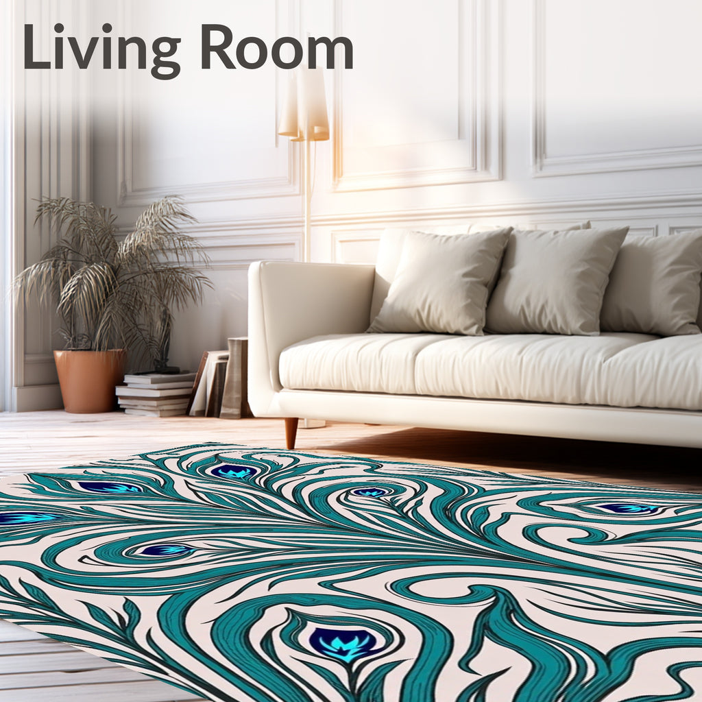Teal Peacock Feather Art Nouveau Rug