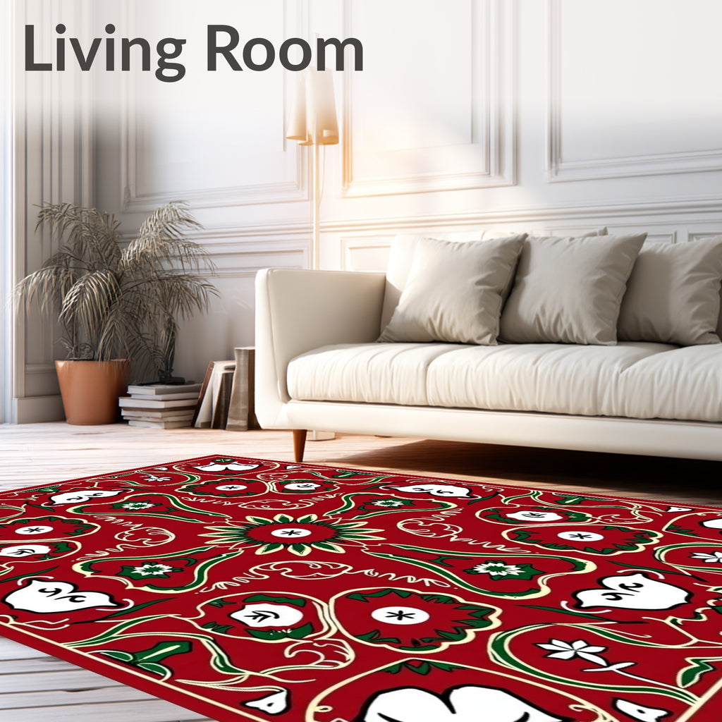 Crimson Green Floral Swirl Medallion Rug