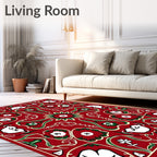 Crimson Green Floral Swirl Medallion Rug