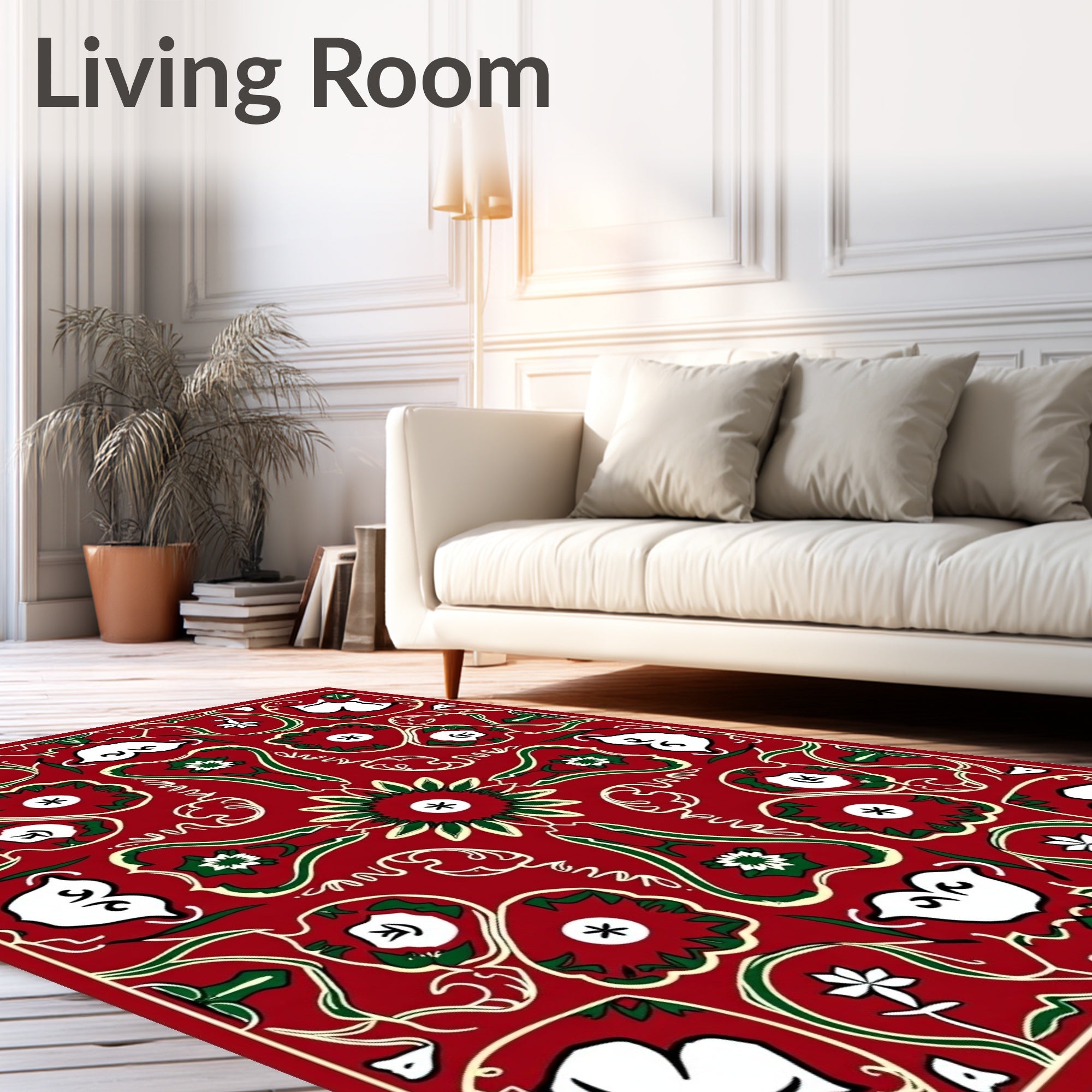 Crimson Green Floral Swirl Medallion Rug