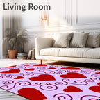 Red Hearts Lavender Swirls Rug
