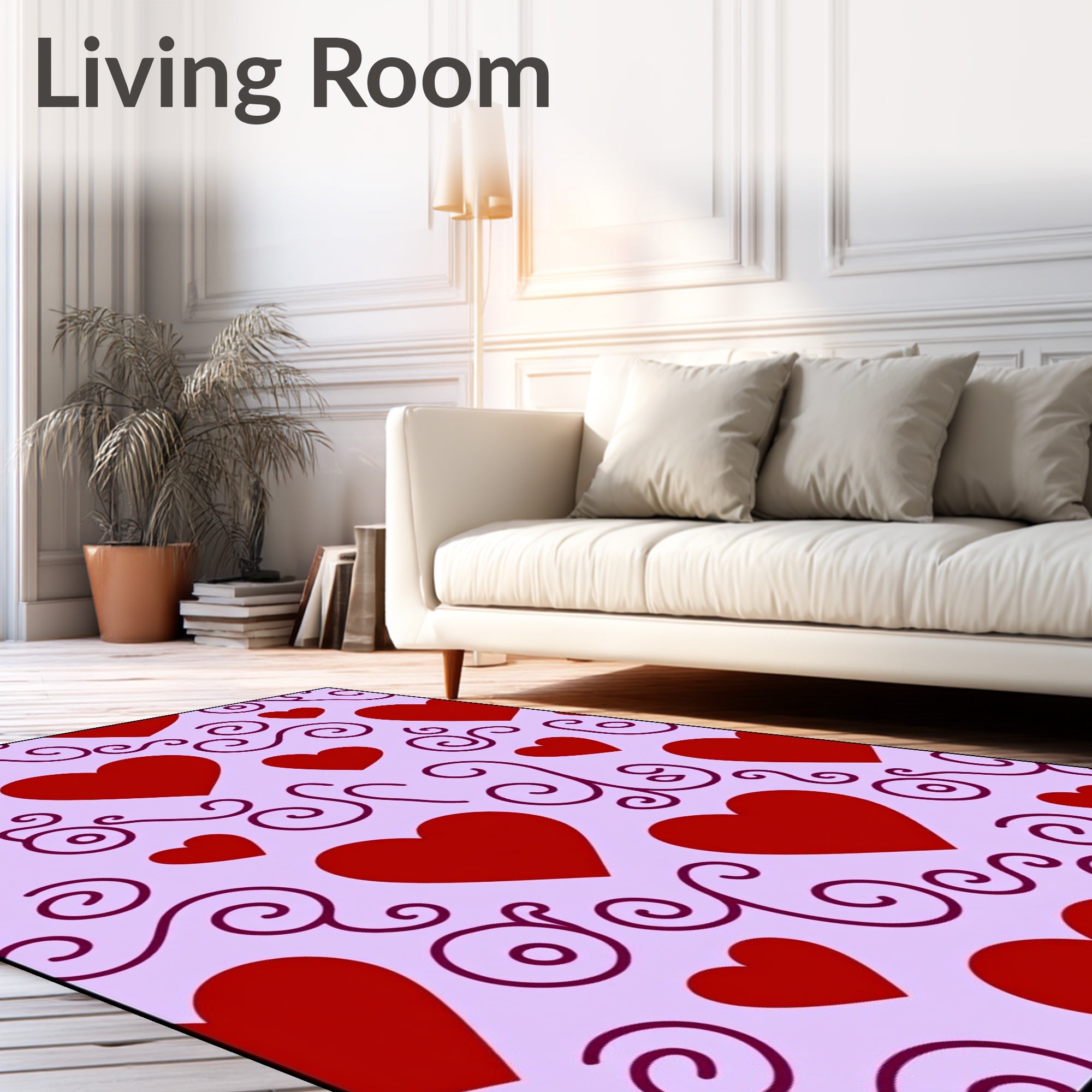 Red Hearts Lavender Swirls Rug