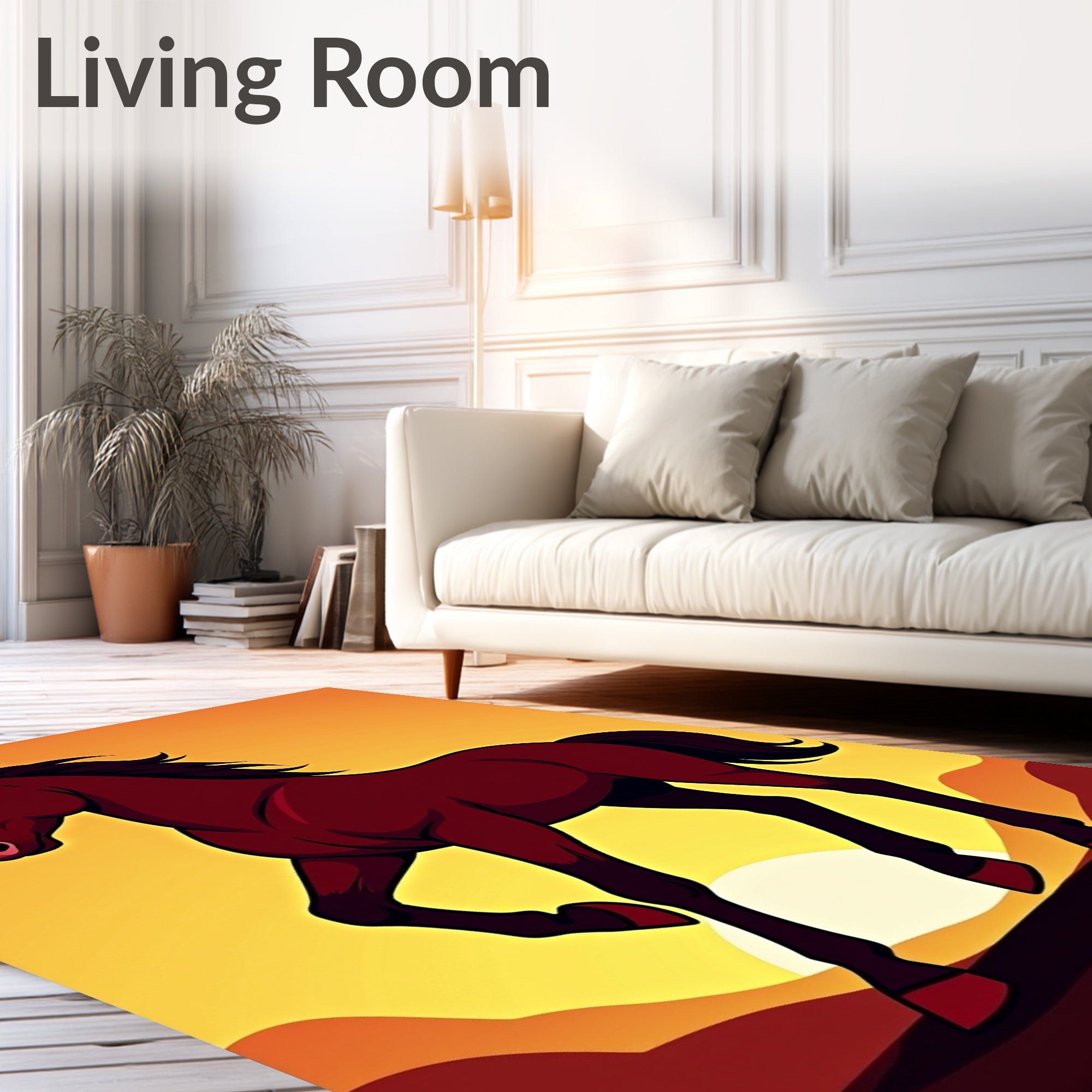 Crimson Horse Sunset Landscape Rug