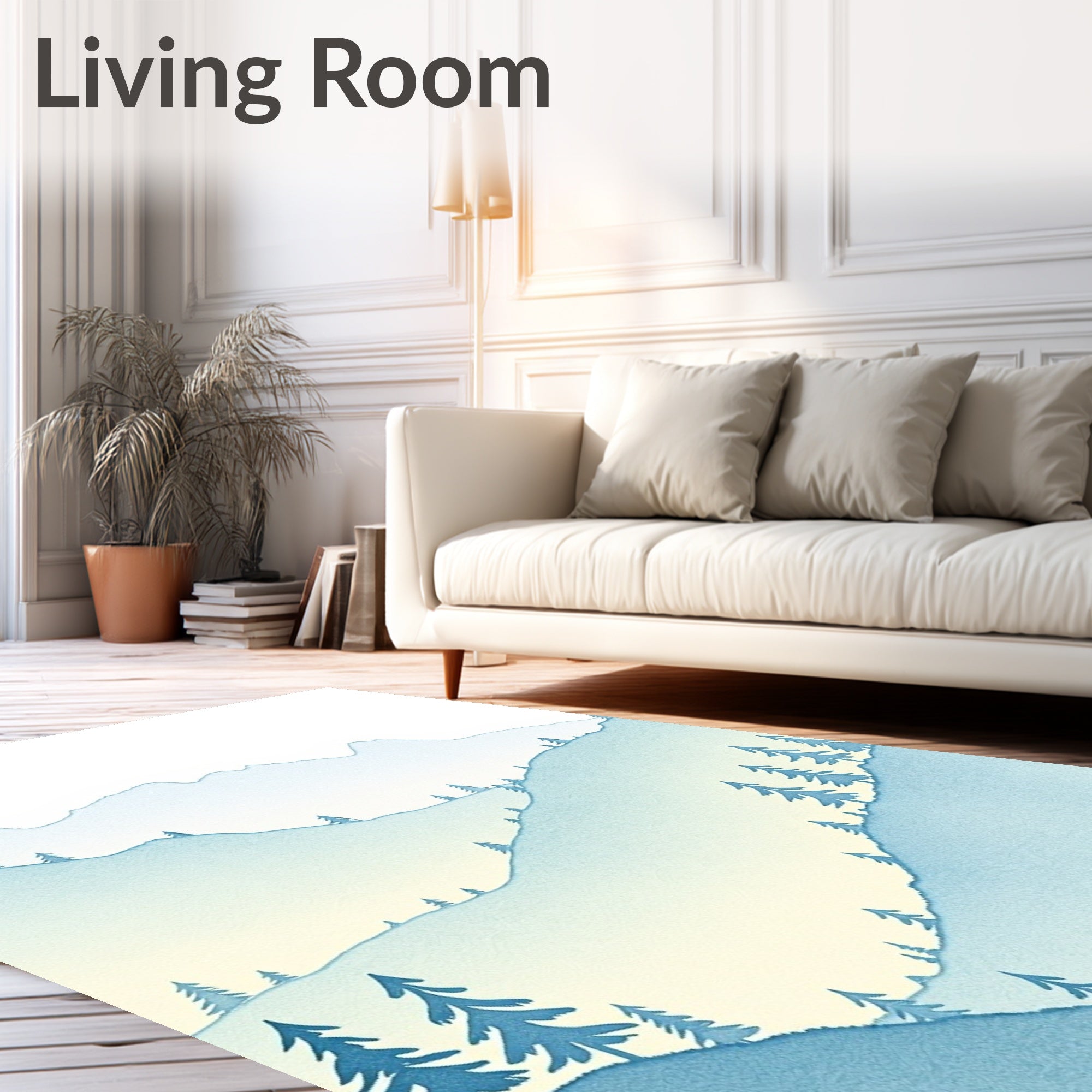 Misty Mountain Woodland Silhouette Trees Rug