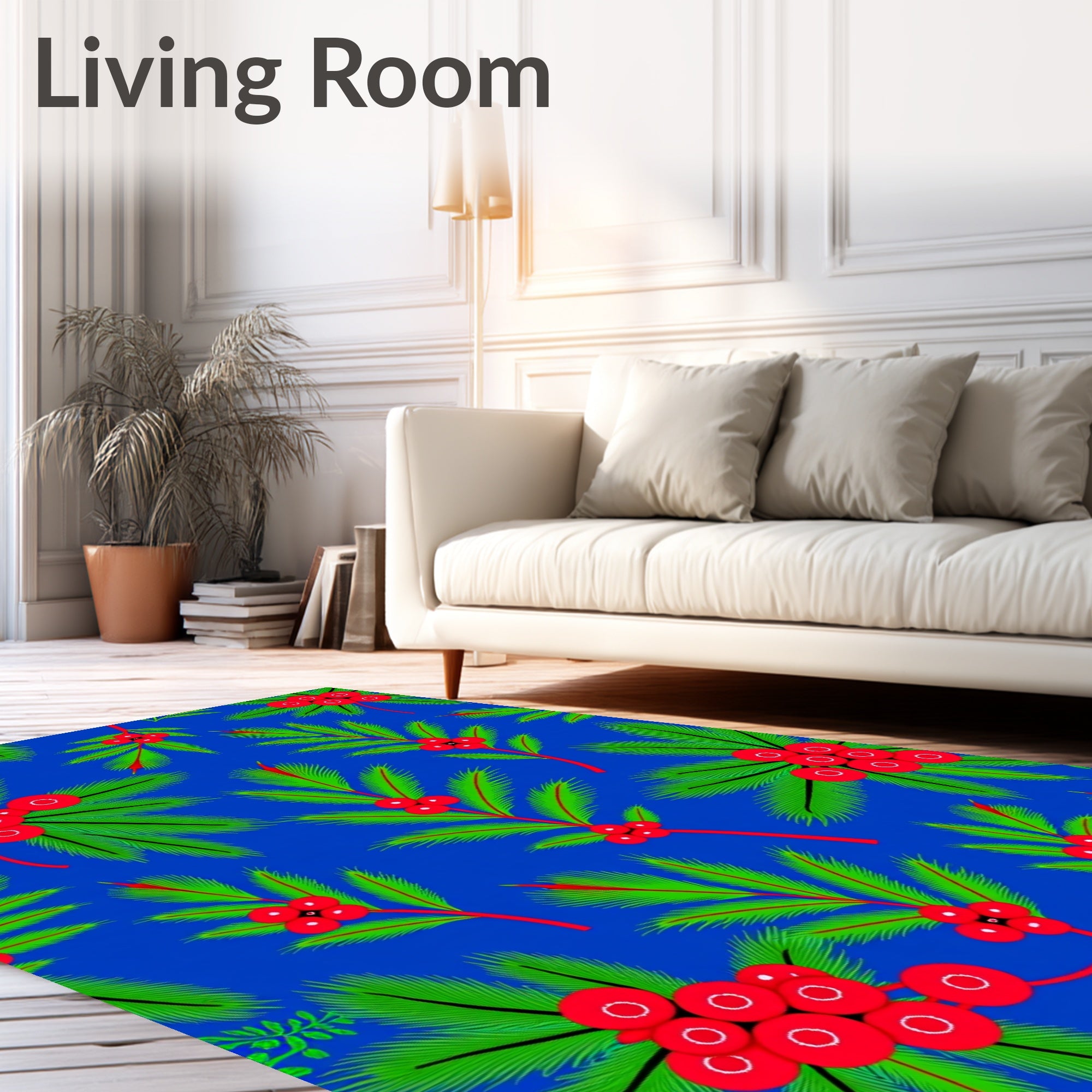 Vibrant Red Berry Evergreen Branch Rug