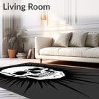 White Skull Sunburst Black Rug