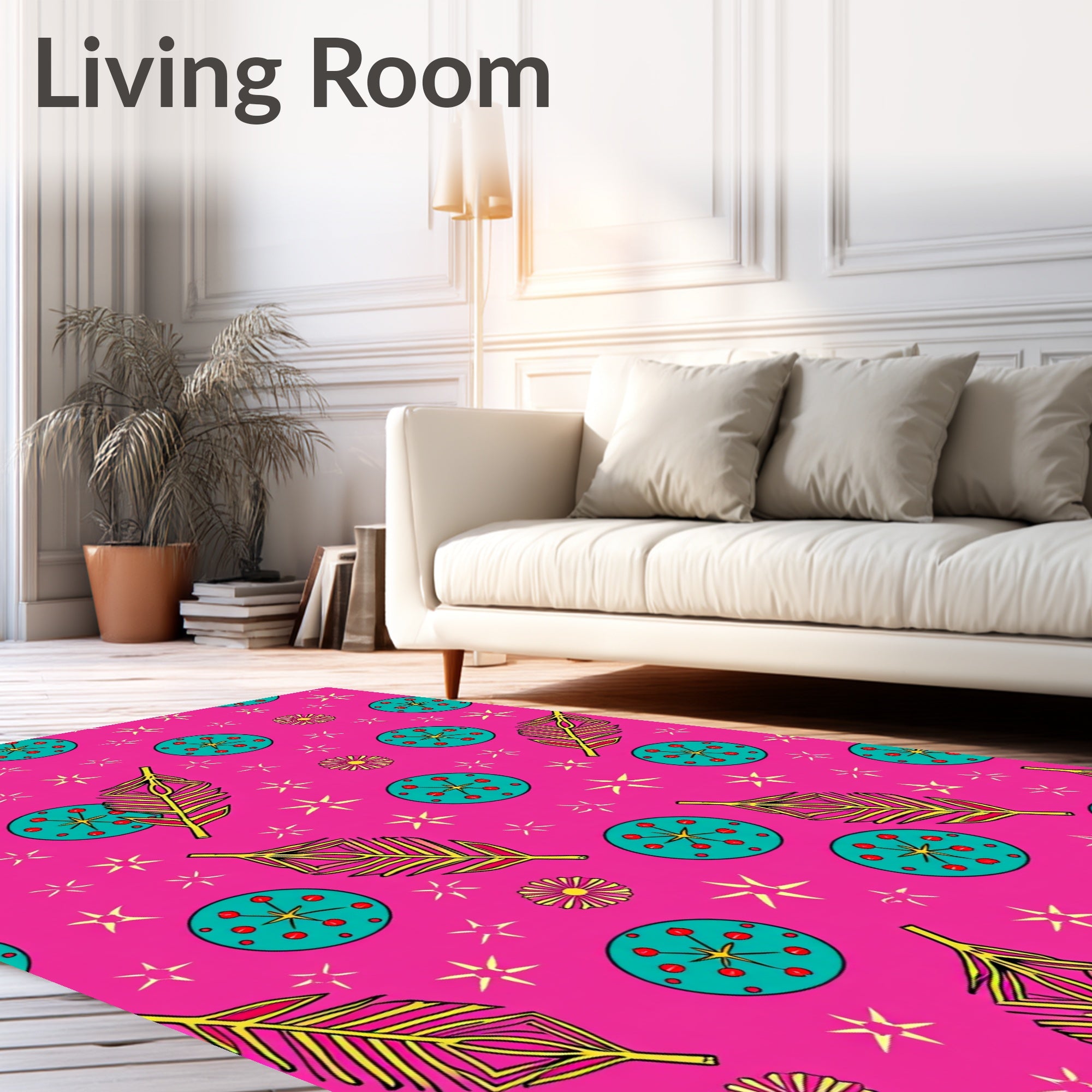 Bright Pink Teal Feather Star Medallion Rug