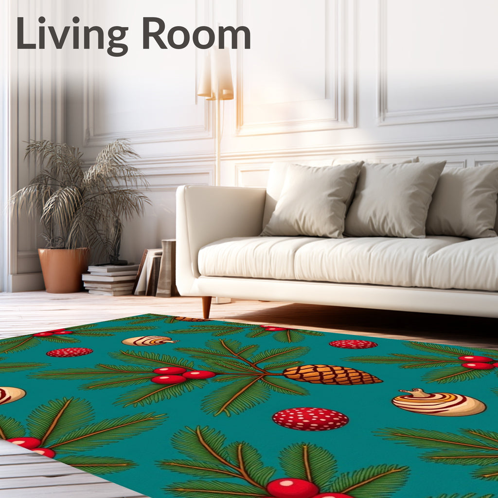 Festive Pine Berry Ornaments Snowflakes Rug
