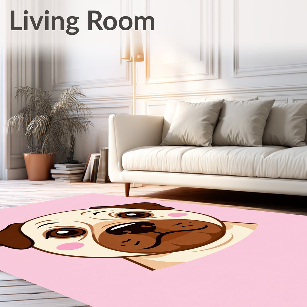 Cute Pug Face Pink Background Rug