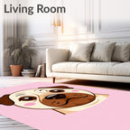 Cute Pug Face Pink Background Rug