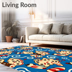 Whimsical Blue Blob Star Swirl Rug