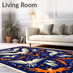 Dark Blue Cream Orange Owl Mandala Rug