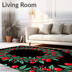 Red Cherry Garland Black Ground Rug