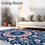 Grand Pink Floral Medallion Navy Rug