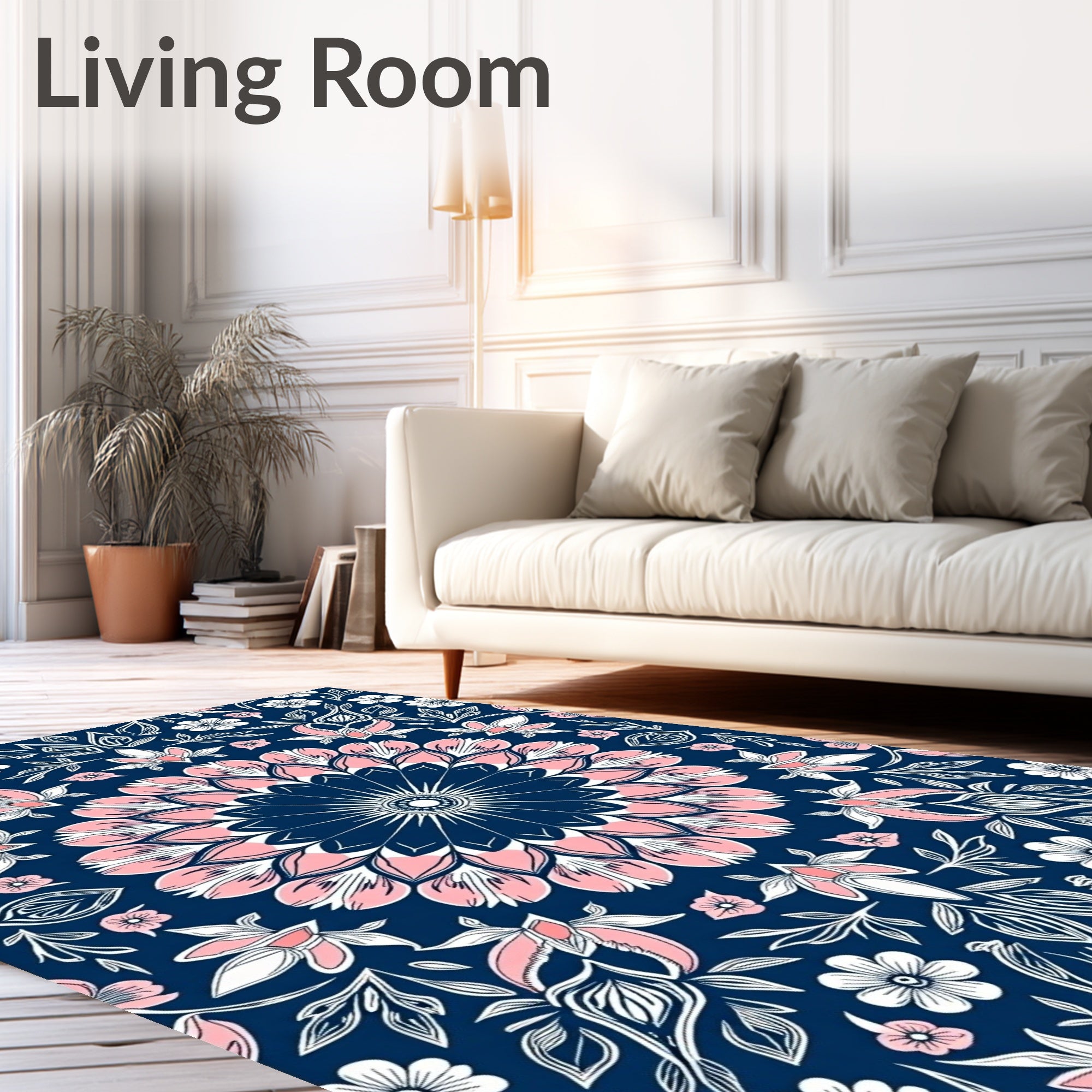 Grand Pink Floral Medallion Navy Rug
