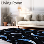 Blue Crescent Moon Stars Celestial Rug