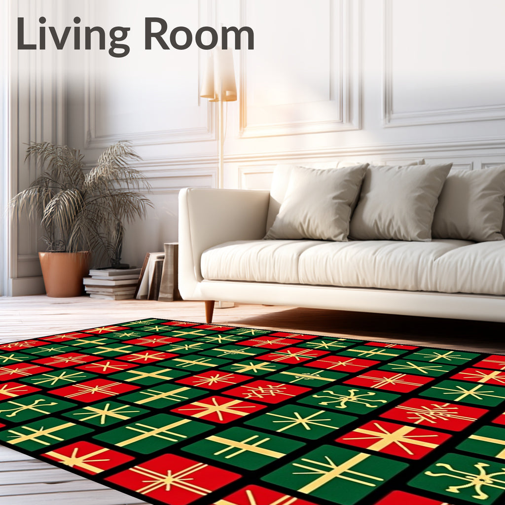 Festive Red Green Wrapped Gifts Rug