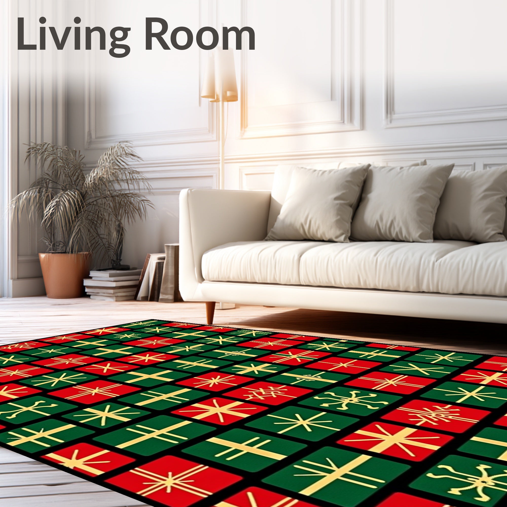 Festive Red Green Wrapped Gifts Rug