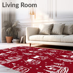 Winter Village Red White Landscape Rug