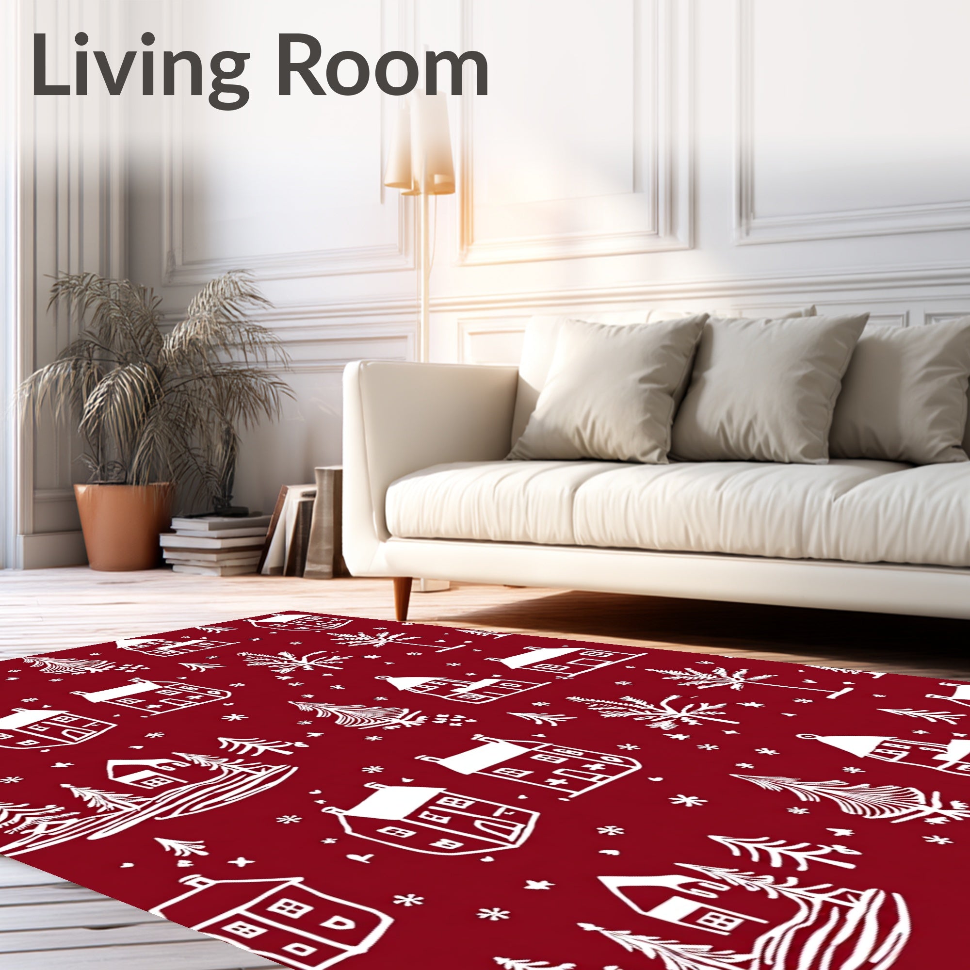Winter Village Red White Landscape Rug