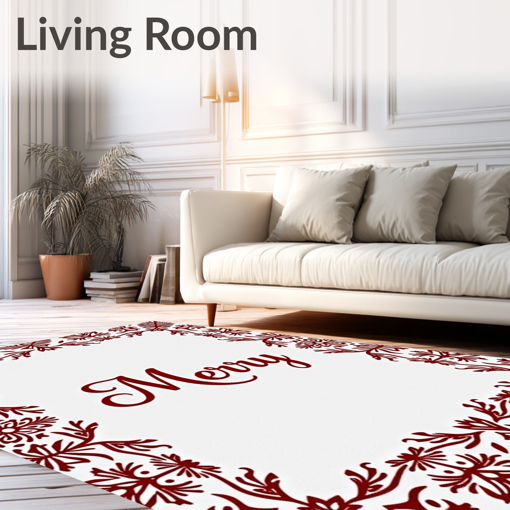 Crimson Floral Border Merry Script Rug