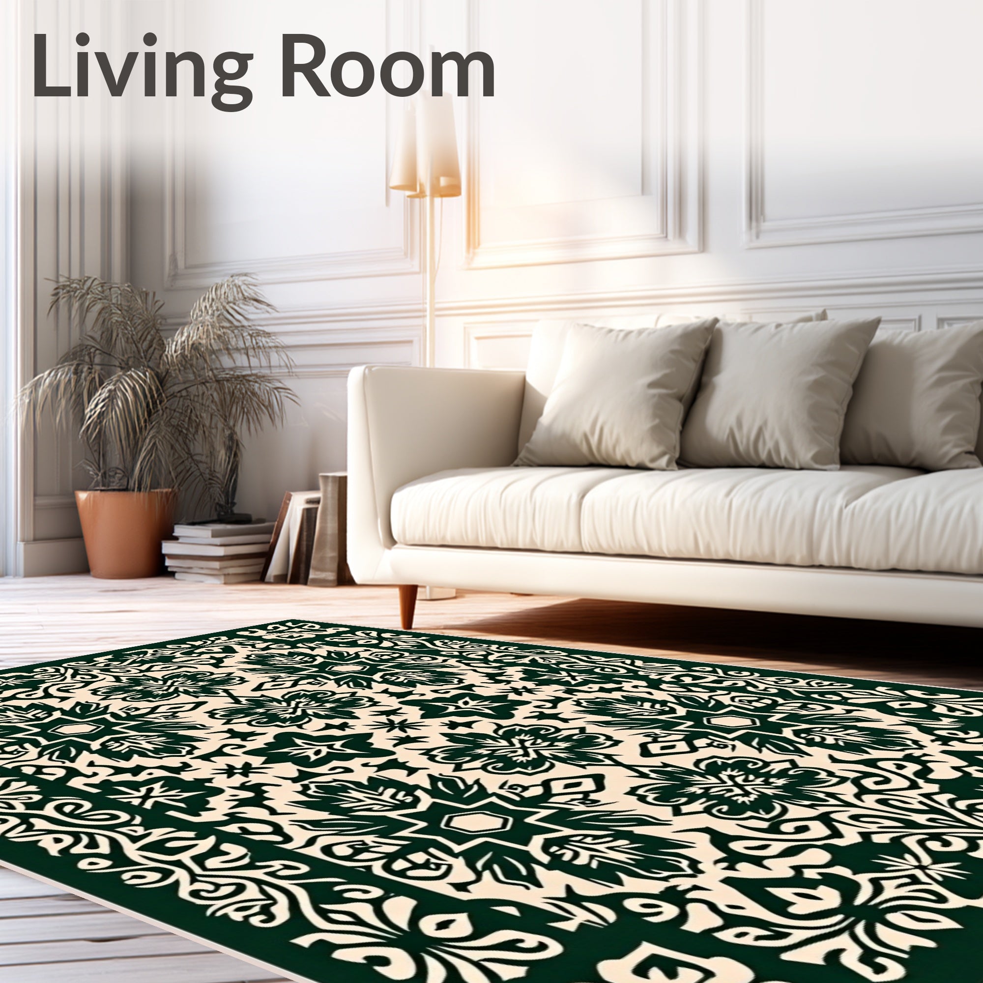Ornate Green Floral Medallion Repeating Rug