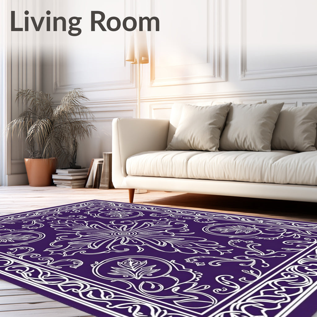 Elegant Plum Floral Medallion Border Rug