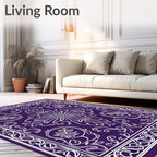 Elegant Plum Floral Medallion Border Rug
