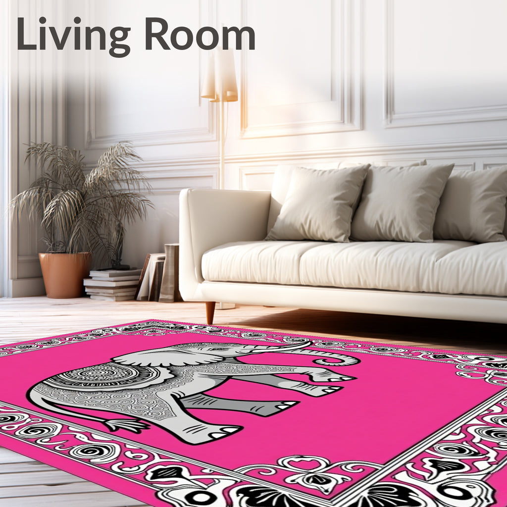 Ornate Pink Elephant Mandala Tribal Rug