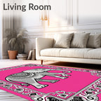 Ornate Pink Elephant Mandala Tribal Rug